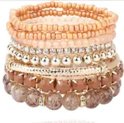 8 PC Handmade Bohemian Beaded Stackable Stretch Bracelet Set New Free Ship 5091