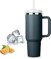 LEFAFA Insulated Coffee Mug, 40oz Stainless Steel Tumbler with Straw and Handle, Vacuum Insulated Double Wall Vacuum Travel Coffee Mug, Leakproof Coffee Cups Reusable (Blue)