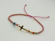 Pulsera Multicolor Con Cruz Y Ojo Turco Blanco Hecha A Mano New