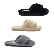 Grosby Crossover Invisible support Ladies Slipper Slip On Cushioned Soft Fuzzy Open Toe