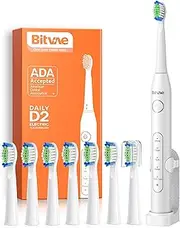 Bitvae Electric Toothbrush for Adults - Ultrasonic Electric Toothbrushes with 8 Brush Heads, ADA Accepted Power Rechargeable Toothbrush with 5 Modes, Smart Timer, White D2