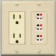 RiteAV 3 Port Speaker Wire Plug Jack Wall Plate - Outlet [Ivory/Ivory]