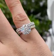 8MM Round Cut Lab-Created Moissanite Bridal Wedding Ring Set Gift Her 925 Silver