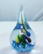 M Design Art Glass Art Blue Flower Ball Paperweight PW-331