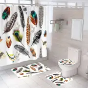 4 Pcs Shower Curtain Set Bath Mat U Shape and Toilet Lid Cover Mat with 12 Hooks 71" x 71"-A6