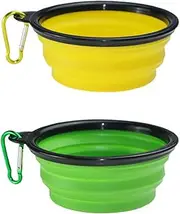 WildWave Dog Bowl,Silicone Portable Foldable Water Bowls with Carabiner for Small Medium Dogs Outdoor Travel(2 Pack,Green+Yellow)