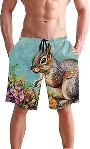 [XYMZR] Cute Squirrel Garden Men's Swim Trunks Quick-Dry Bathing Suit Swimming Board Shorts S