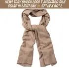 NEW Tory Burch Logo TT Silk Jacquard Fringe Scarf Light Tan 80”L Made In France
