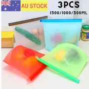 3 (1500/1000/500 ML) Silicone Food Storage Reusable Zip Lock Bags