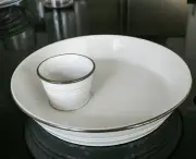 NEW Williams Sonoma White w/Gray Trim Chip & Dip