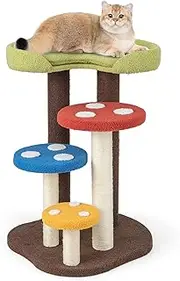 Cat Tree Mushroom, CuteCostway Cat Tower for Indoor Cats with Scratching Post, Unique Multi-Level Cat Furniture, Pet Play House Cat Activity Center for Kitten