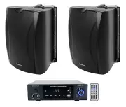 Rockville BLUAMP 150 Stereo Bluetooth Amplifier Receiver+2) Black Patio Speakers