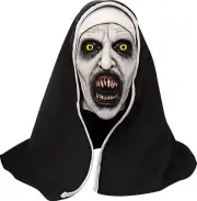 Scary Nun Latex Mask W/Cross Necklace & Nun Headpiece, Full Head Halloween Mask