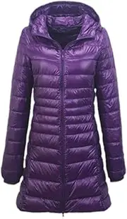 [Jegsnoe] Women's Down Coat Long Women Lightweight Down Jacket Overcoat Hip-Length