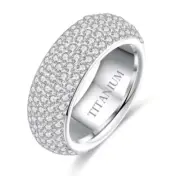 Silver-Tone Titanium 8MM Cubic Zirconia Band Ring Size 10