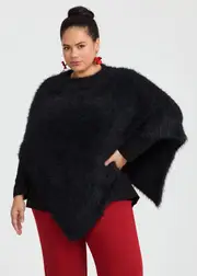 [Taking Shape] Taking Shape Fuzzy Poncho in Black - Women's Accessories Black
