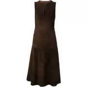 $5590 New THE ROW Dark Brown Calf SOFTEST Suede Liffen Midi DRESS 4