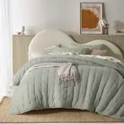 Vintage Design Homewares Queen Light Slate Grey Hugo Sage Cotton Gauze Quilted Coverlet Set