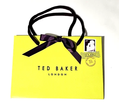 Ted Baker London Green Shopping Gift Paper Bag Purple Bow & Straps - Empty
