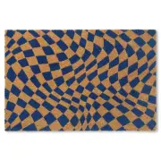 Emmett Groovy Checkerboard Door Mat, Natural Coir, Heavyweight, Non-Slip Entr...