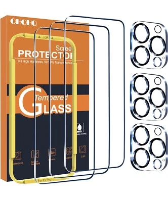Tempered Glass Screen Protectors For iPhone 15 Pro-3 Count