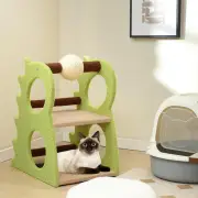 Costway2-Tier Modern Cat Tree with Rotatable Sisal Scratching Ball for Indoor Cats-Green