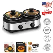 Dual Pot Slow Cooker - 2.5 Quart Buffet Server with Adjustable Temp & Glass Lid