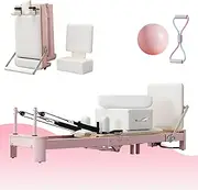 Compact Pink Foldable Pilates Reformer,Comes with Short Box,Yoga Ball & Figure-8 Resistance Bands for Home Fitness