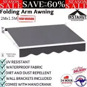 Instahut Retractable Folding Arm Awning Outdoor Canopy Sun Shade 2Mx1.5M Grey AU