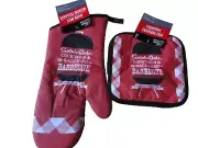 Home Collection Red and Black 3pc set Oven Mitt and 2 Potholders
