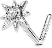 [COCHARM] Hypoallergenic 925 Sterling Silver Nose Stud L Bend Heart Star Moon 20g Nose Ring Stud for Women Men L Shaped Nose Bar Piercing Jewellery Silver