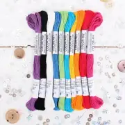 PREMIUM COTTON EMBROIDERY FLOSS SET IN RAINBOW BRIGHT COLORS - SIX STRAND THREAD