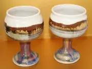 Studio Pottery Goblets Signed and Dated 1989 Chocolate Caramel Glaze 2 in Set