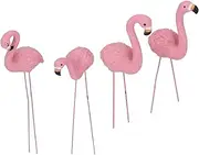 4 Pcs Pink Flamingo Garden Statue, Fine Details Stylish Vivid Small Flamingo Statue for Yard Lawn Patio Decorations, Parties, Birthdays, and Weddings