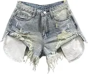 [Bciopll] Women Vintage Sexy Ripped Jeans Patchwork A-Line High-Waisted Denim Ultra Shorts