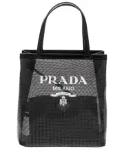 BRAND NEW Prada sequined mesh and leather tote bag black w/ pouch and dust bag