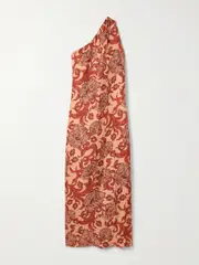 [La DoubleJ] La DoubleJ - Roy One-shoulder Gathered Floral-print Silk Maxi Dress - Coral - x small x small Orange