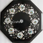 Black Marble Coffee Table Top Mother of Pearl Inlay Work Hallway Side Table