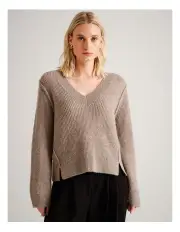 [Basque] V-Neck Lofty Knit in Taupe