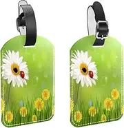 [WOSHJIUK] Luggage Tags,2 Pack Labels Suitcase Tags,Daisy Grass Field,Luggage Tags Privacy Protection Travel Bag Tag