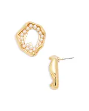 Aqua Imitation Pearl Wavy Open Circle Statement Earrings - Exclusive