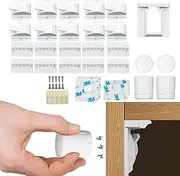 Baby Proofing Magnetic Cabinet Locks(10 Locks & 2 Keys), Child Proof Safety Latches for Drawer Doors Cupboard Kitchen Bedroom, Adhesive or Screw Two Easy Installation Methods