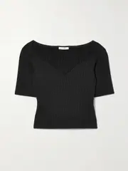 [The Row] The Row - Grais Cropped Ribbed Wool Top - Navy - large large Blue