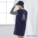 【NAUTICA】女裝 修身拼接素面長洋裝(深藍)