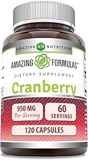 Amazing Nutrition Cranberry 100% Natural Supplement - 475 mg 120 Capsules Capsules Made from 100% Pure Cranvberroes (Vaccinium Macrocarpon)- Supports Healthy Urinary Track Function