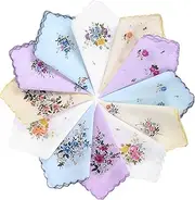 [EupHHonycs] 12Pcs Handkerchiefs for Women Vintage Ladies Handkerchiefs, 11'' Floral Handkerchief for Women with Wavy Edge Handkerchiefs for Women Embroidered Ladies Handkerchief Tea Party Favors, Multicolor