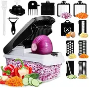 Vegetable-Chopper 14-in-1, Multifunctional Food Chopper with Container, Mandoline-Slicer, Onion Dicer, Vegetable Slicer and Grater 7 Inserts, Home Essentials & Kitchen Gadgets (Black)