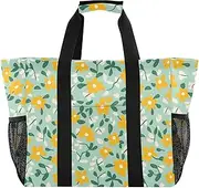 [sanluoli] Tote Foldable Beach Bag Tote Sandproof with Handles Laundry Totes, Yellow and Green Calico, 1 size