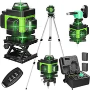 Mulcort Multifunctional 4D Laser Level with 16 Lines, IP54 Spirit Level, 2400 mAh Battery x 2 + 1.5 m Tripod Extension Pole Tripod, Green, E21353GR-EU, for Construction Sites/Interior Decoration