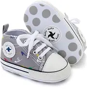 [Carphone Warehouse] Baby Boys Girls Star High Top Sneaker Soft Anti-Slip Sole Newborn Infant First Walkers Canvas Denim Shoes, A12-grey, 12-18 Months Toddler